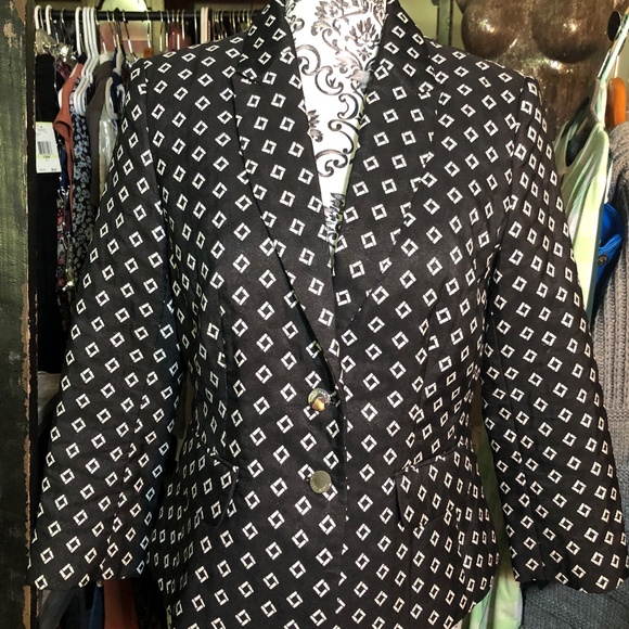 Classic VINCE CAMUTO Signature 2 Button Blazer Suit Jacket~2P~Black/White~Preppy - Picture 3 of 10